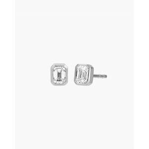 NEW EF COLLECTION women's bezel set emerald cut diamond stud earring in 14k whit